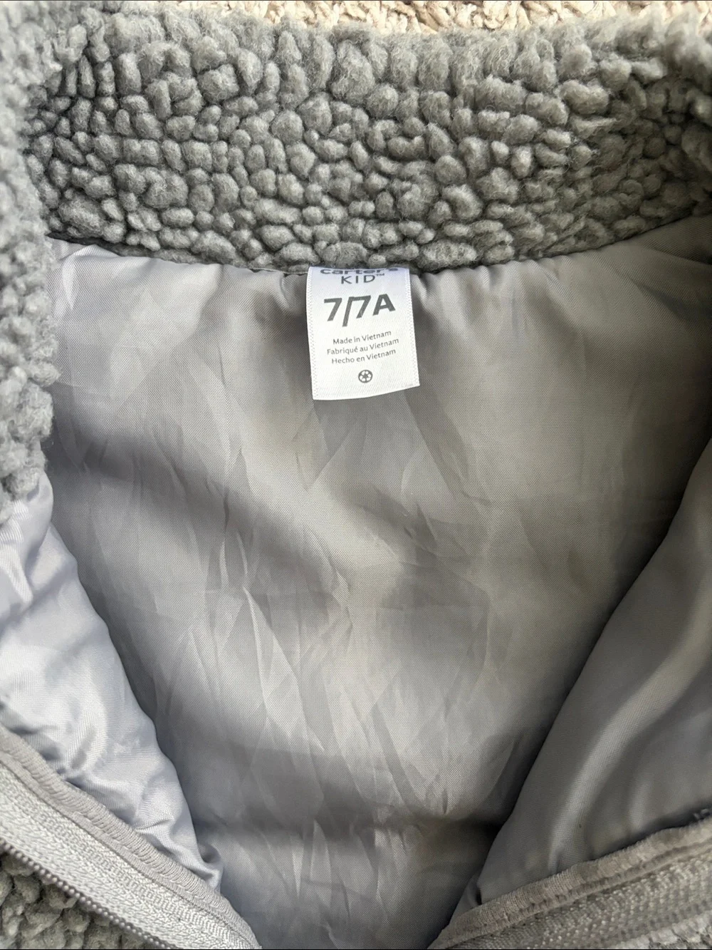 Carter's Gray Sherpa Vest with Dark Red Accents
